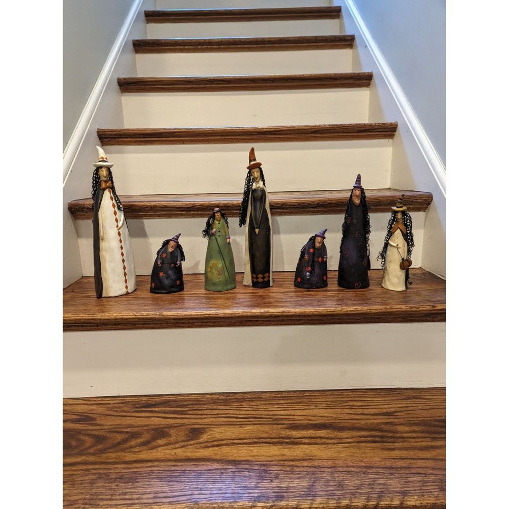Seven Halloween Clay Witch Figurines Decor